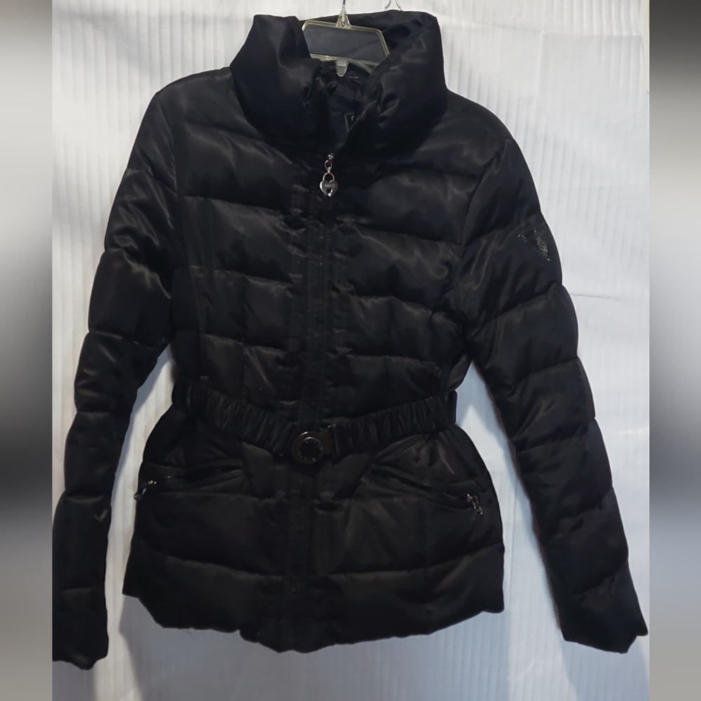 Women's Small Guess Down Black Belted Puffer Jacket